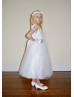 Beaded Ivory Lace Tulle Ankle Length Flower Girl Dress Beaded Ivory Lace Tulle Ankle Length Flower Girl Dress